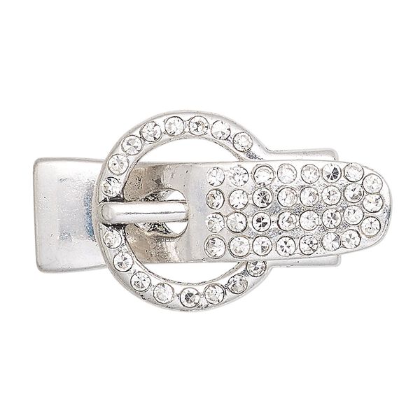 Clasp, magnetic, glass rhinestone and antique silver-finished "pewter" (zinc-based alloy), clear, 38x21mm buckle with glue-in ends, 9.5x3mm inside diameter. Sold individually. image number 0