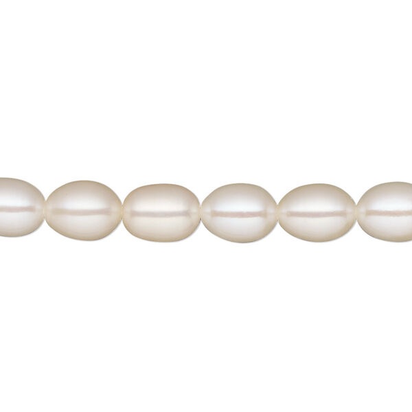 Pearl, White Lotus™, cultured freshwater (bleached), white, 6-6.5mm rice, B grade, Mohs hardness 2-1/2 to 4. Sold per 15-1/2" to 16" strand. image number 0