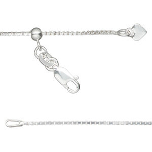 Chain 1pkg1, Gossamer™, sterling silver and silicone, 1mm box, 16 to 24 inches with lobster claw clasp and 4mm adjustable slider bead.
