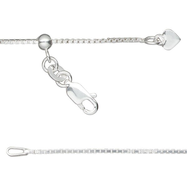 Chain 1pkg1, Gossamer™, sterling silver and silicone, 1mm box, 16 to 24 inches with lobster claw clasp and 4mm adjustable slider bead. image number 0