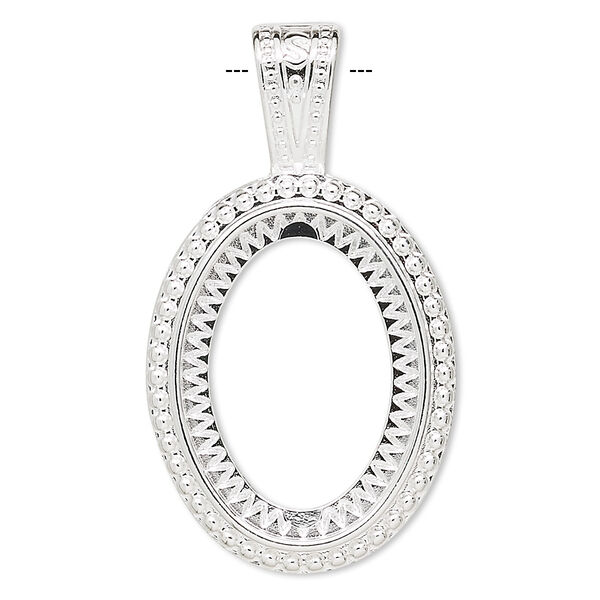 Pendant, silver-plated "pewter" (zinc-based alloy), 43x24mm oval with rope design and 25x18mm oval setting. Sold per pkg of 4. image number 0