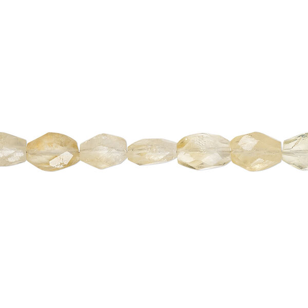 Bead, citrine (heated), light, 8x6mm-11x7mm hand-cut faceted puffed oval, C- grade, Mohs hardness 7. Sold per 6-inch strand. image number 0