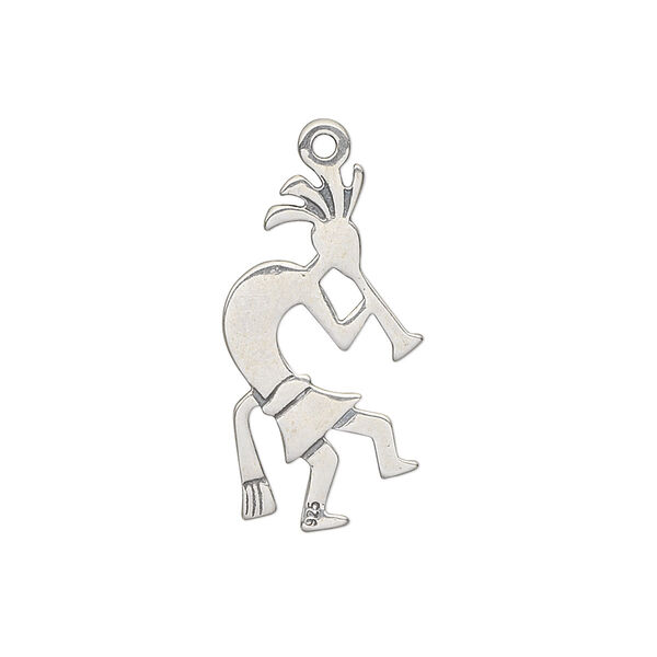 Charm, antiqued sterling silver, 24x12mm double-sided Kokopelli. Sold individually. image number 0