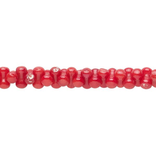 Bead, glass, pkg/6 inches, opaque dark red, 7x4mm peanut. image number 0