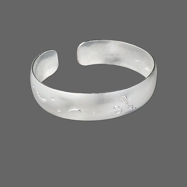 Bracelet component, cuff, Hill Tribes, fine silver, 14mm wide with 3 closed loops, adjustable. Sold individually. image number 0
