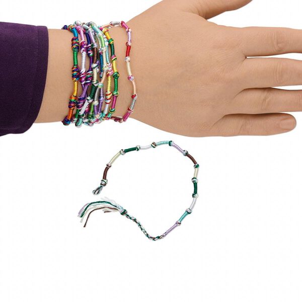 Bracelet, imitation silk, multicolored, 5mm wide, adjustable from 6-1/2 to 8-1/2 inches with tie closure. Sold per pkg of 10. image number 0