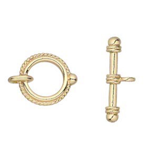 Clasp, toggle, gold-finished "pewter" (zinc-based alloy), 18mm double-sided twisted rope round. Sold per pkg of 4. image number 0