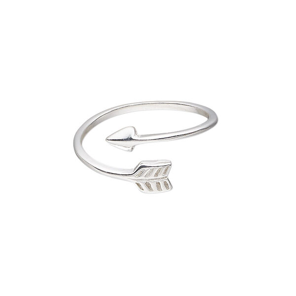 Ring, Create Compliments®, sterling silver, clear, 9mm wide with arrow design, size 9. Sold individually. image number 0