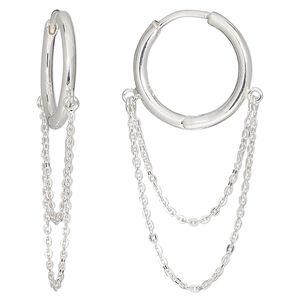 Earring hoop 1pkg2 sterling silver, 17.5mm round / 24mm drape / 1mm chain / round tube / hinged, 18 gauge 1 pair