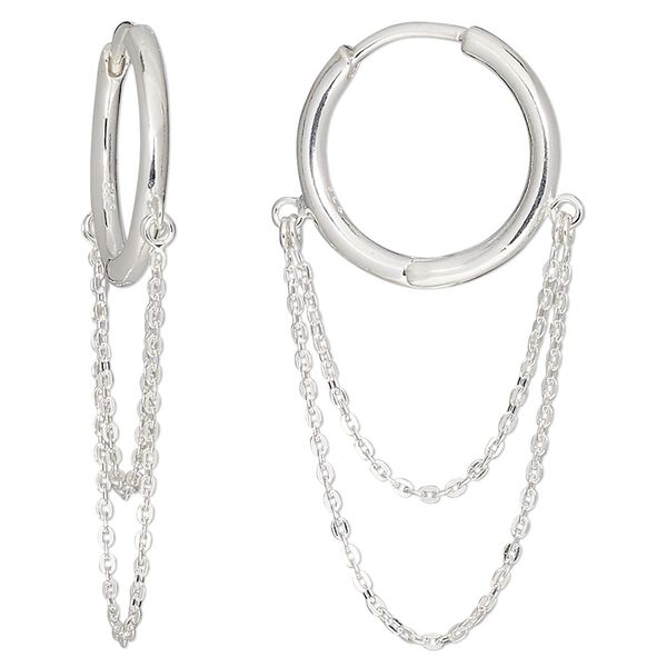 Earring hoop 1pkg2 sterling silver, 17.5mm round / 24mm drape / 1mm chain / round tube / hinged, 18 gauge 1 pair image number 0