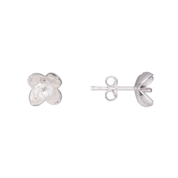 Earstud, sterling silver, 10x8mm lotus with 2mm peg, fits up to 6-8mm round bead. Sold per pair. image number 0