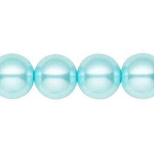 Bead, crystal pearl, aqua blue, 14mm round. Sold per 15-1/2" to 16" strand, approximately 25 beads.