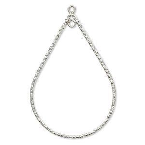 Focal, sterling silver, 40x27mm textured teardrop with 2 loops. Sold individually.