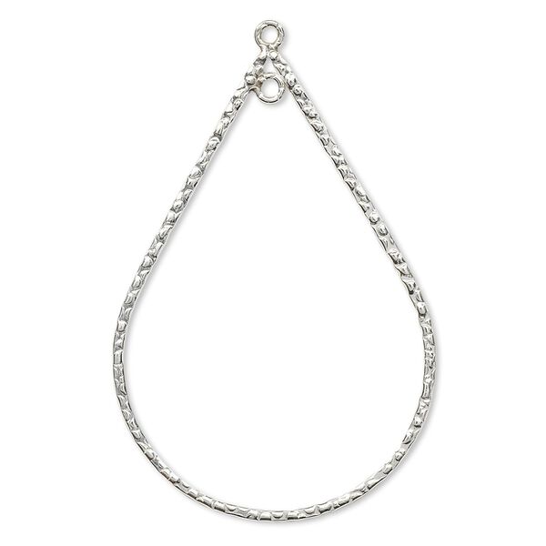 Focal, sterling silver, 40x27mm textured teardrop with 2 loops. Sold individually. image number 0