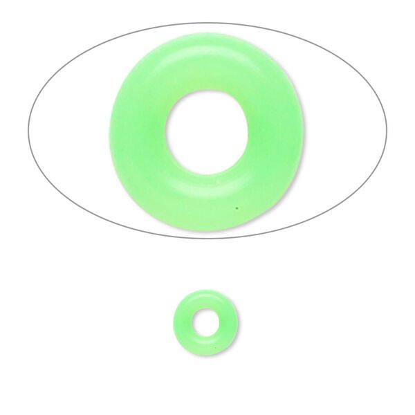 Component, Oh! Ring™, silicone, neon green, 7mm round with 3mm hole. Sold per pkg of 300. image number 0