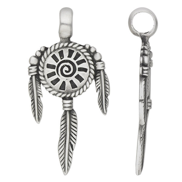 Pendant, antiqued pewter (tin-based alloy), 56x28mm single-sided mandala. Sold individually. image number 0
