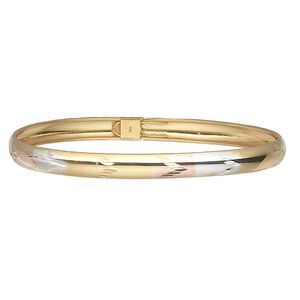 Bracelet, bangle, sterling silver / gold- / rose gold-finished sterling silver, 6mm wide, 7 inches with safety latch. Sold individually.