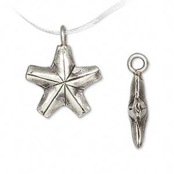 Charm, Hill Tribes, antiqued fine silver, 19x18mm puffed star. Sold individually. image number 0