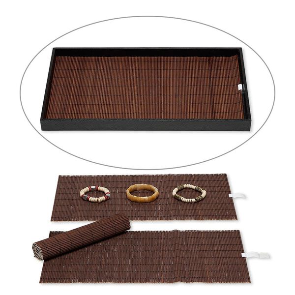 Display pad 1pkg4, bamboo (dyed), brown, 14 x 7-3/4 inch roll-up rectangle. image number 0