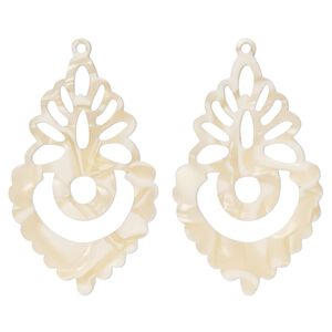 Focal, resin, tan, 50x31mm fancy teardrop with cutouts. Sold per pkg of 2.