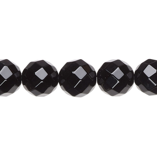 Bead, black onyx (dyed), 10mm faceted round, A- grade, Mohs hardness 6-1/2 to 7. Sold per 15-1/2" to 16" strand. image number 0