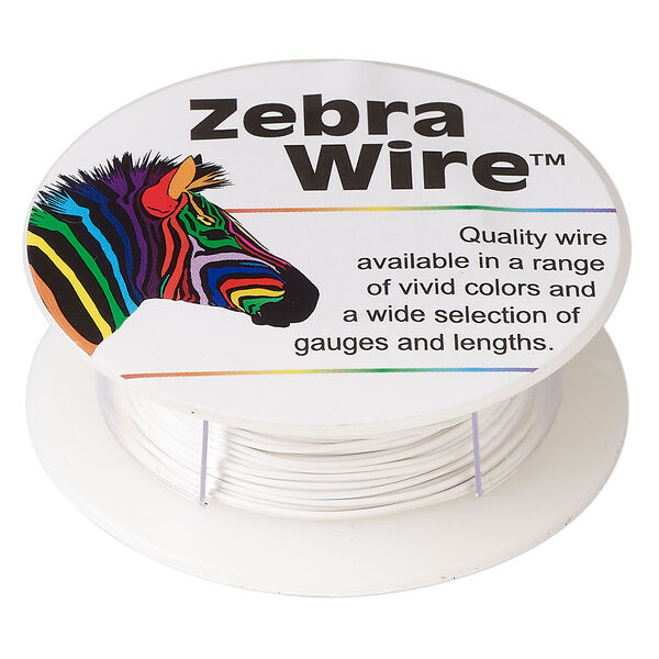 Wire, Zebra Wire™, color-coated copper, white, round, 22 gauge. Sold per 15-yard spool. image number 0