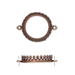 Link, JBB Findings, antique copper-plated brass, 17.5mm round with open back and decorative trim, 16mm round bezel setting. Sold per pkg of 2.
