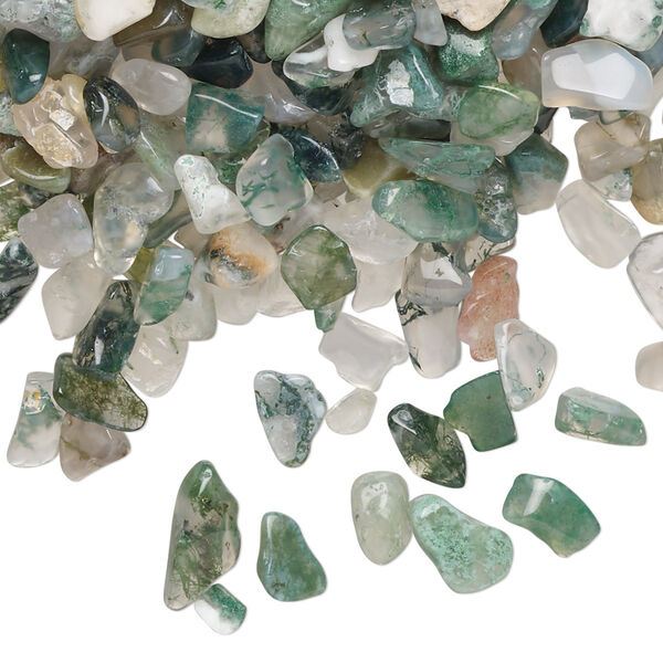 Inlay chip, moss agate (natural), mini undrilled tumbled polished chip, Mohs hardness 6-1/2 to 7. Sold per 2-ounce pkg. image number 0