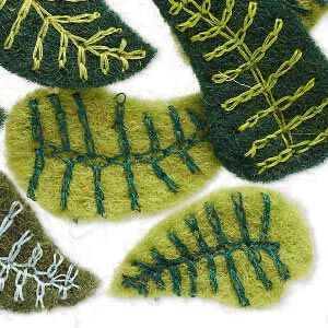 Component, felt and cotton, blue and multi-green, 38x23mm-42x28mm undrilled single-sided leaf. Sold per pkg of 12.