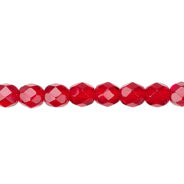 Bead, Czech fire-polished glass, transparent ruby red, 6mm faceted round. Sold per pkg of 1,200 (1 mass). image number 0