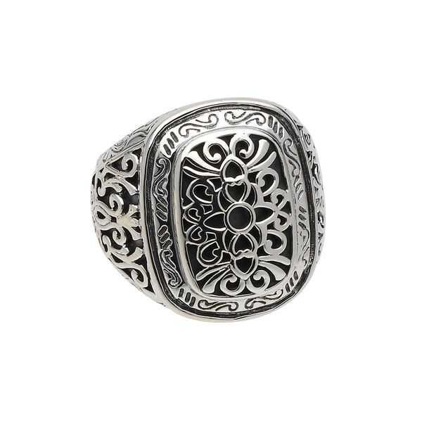 Ring, antiqued sterling silver, 23x18mm filigree rounded rectangle, size 8. Sold individually. image number 0
