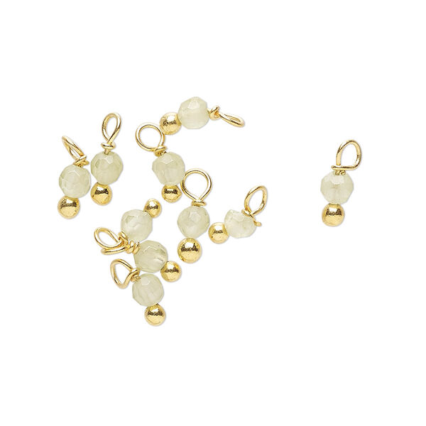 Drop, peridot (natural) and gold-finished brass, 3x2mm with 2mm faceted round. Sold per pkg of 10. image number 0