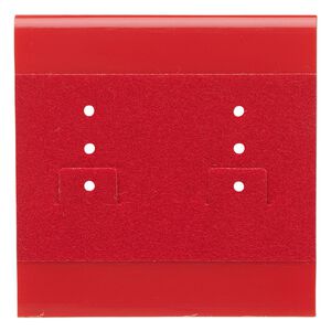 Earring card, plastic and velour, red, 2x2-inch square. Sold per pkg of 100.