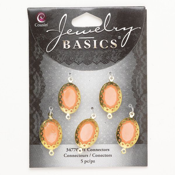 Link 1pkg5 "pewter" (zinc-based alloy) / acrylic, 20x13mm faceted oval, gold finish / peach image number 0