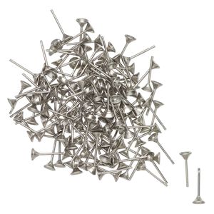 Earstud 1pkg100, 4mm glue-in cup / PP24 round setting, nickel-finished steel 50 pair