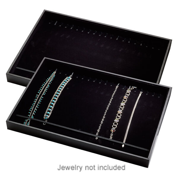 Display tray, bracelet and watch, leatherette and velveteen, black, 13-3/4 x 1-1/4 x 9-1/2 inches with insert. Sold individually. image number 0