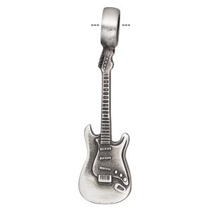 Pendant, antiqued pewter (tin-based alloy), 51x14mm single-sided guitar. Sold individually.