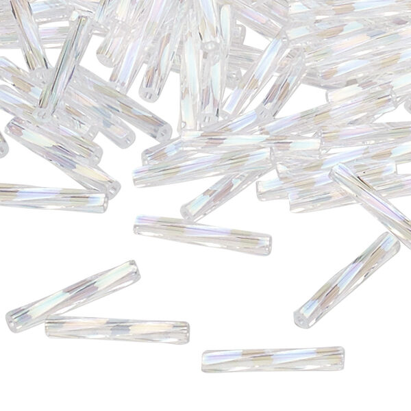 Bugle bead, Miyuki, glass, transparent pearl, (TW250), 12x2mm twisted. Sold per 50-gram pkg. image number 0