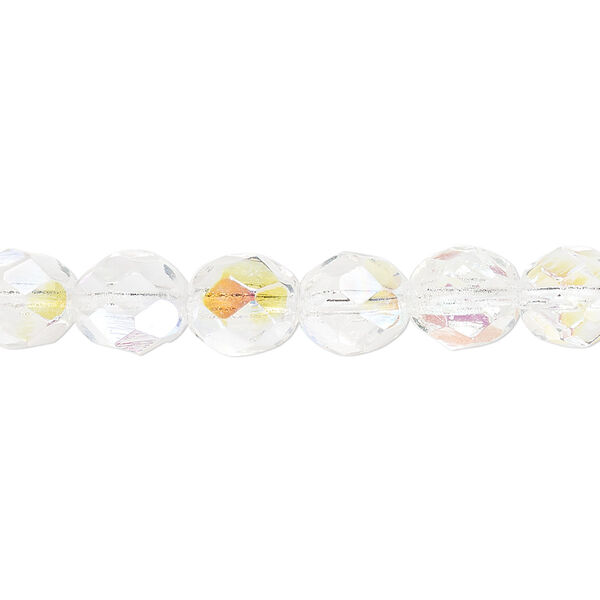 Bead, Czech fire-polished glass, clear AB. 8mm faceted round. Sold per pkg of 600 (1/2 mass). image number 0