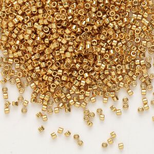 Seed bead, Delica®, glass, pkg/7.5g, #11 round, Duracoat® opaque galvanized yellow gold (DB-1833).