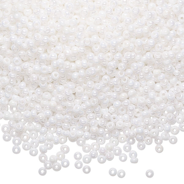 Seed bead, Preciosa Ornela Czech glass, pkg/50g, #11 rocaille, opaque rainbow chalkwhite, (46205). image number 0