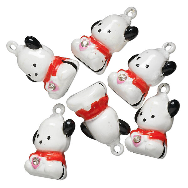 Bell, brass and enamel, multicolored, 20x14mm dog. Sold per pkg of 6. image number 0