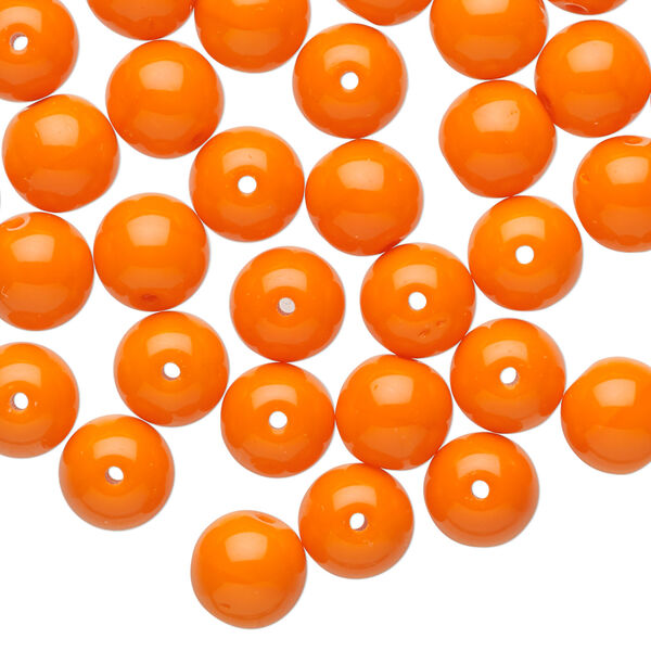 Bead 1pkg50, Preciosa Czech glass druk, opaque bright orange, 8mm round. image number 0