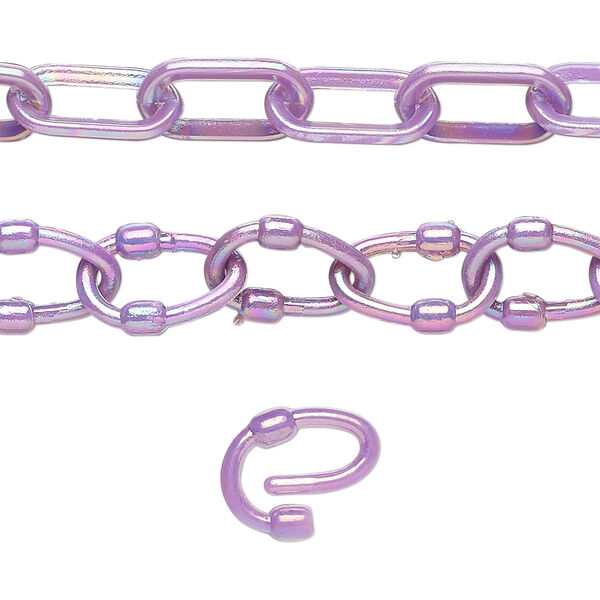 Chain, plastic, purple AB, 13x7mm oval with 13x9mm oval link. Sold per (5) 15" to 16" sections. image number 0