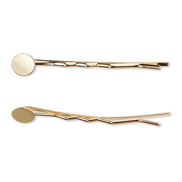 Hair clip, gold-plated brass, 63mm with 10mm pad. Sold per pkg of 12. image number 0