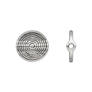 Bead, antique silver-plated "pewter" (zinc-based alloy), 15x4mm double-sided flat round tube with spiral. Sold per pkg of 10.