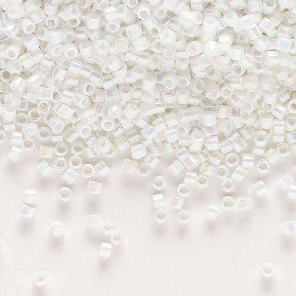 Seed bead, Delica®, glass, pkg/50g, #10 round, opaque rainbow white pearl (DBM-0202). image number 0