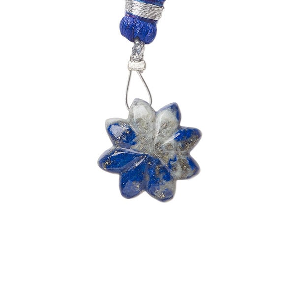 Lapis lazuli / rainbow moonstone 1pkg1, top-drilled hand-cut 1sided carved flower bead natural, 16mm image number 1