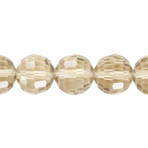 Bead, glass, translucent light smoke, 11-12mm faceted round. Sold per 7-1/2-inch strand, approximately 15 beads. image number 0