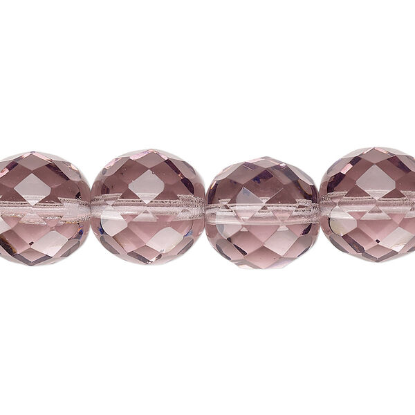 Bead, Czech fire-polished glass, pkg/15-1/2 to 16 inches, 12mm faceted round, transparent lavender, (20020). image number 0